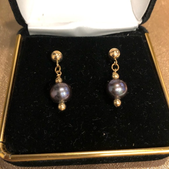 Black Pearls Jewelry - 14 KYG Black Pearl Earrings